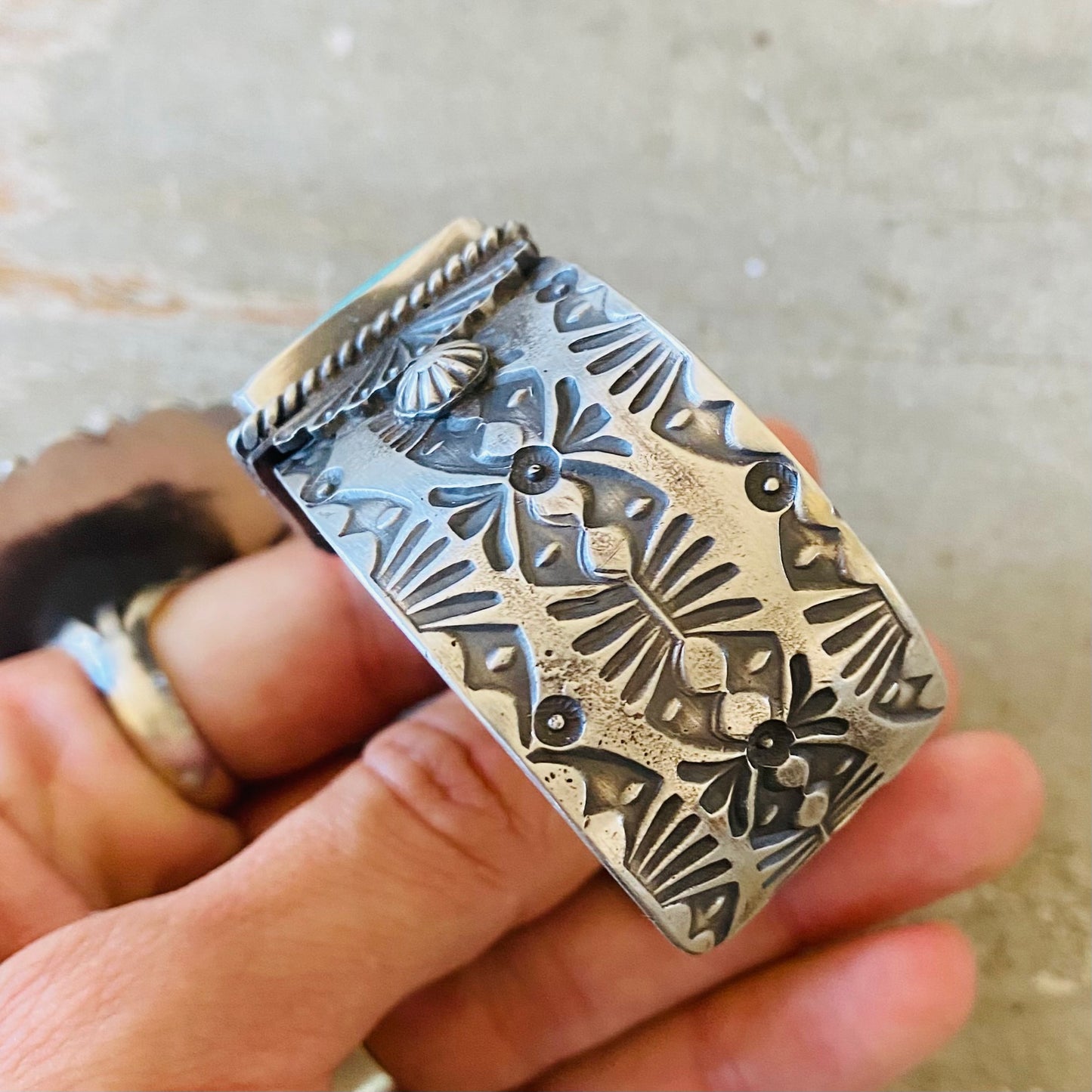 Navajo Kindale Billah Sterling Silver & Kingman Turquoise Stacker Cuff