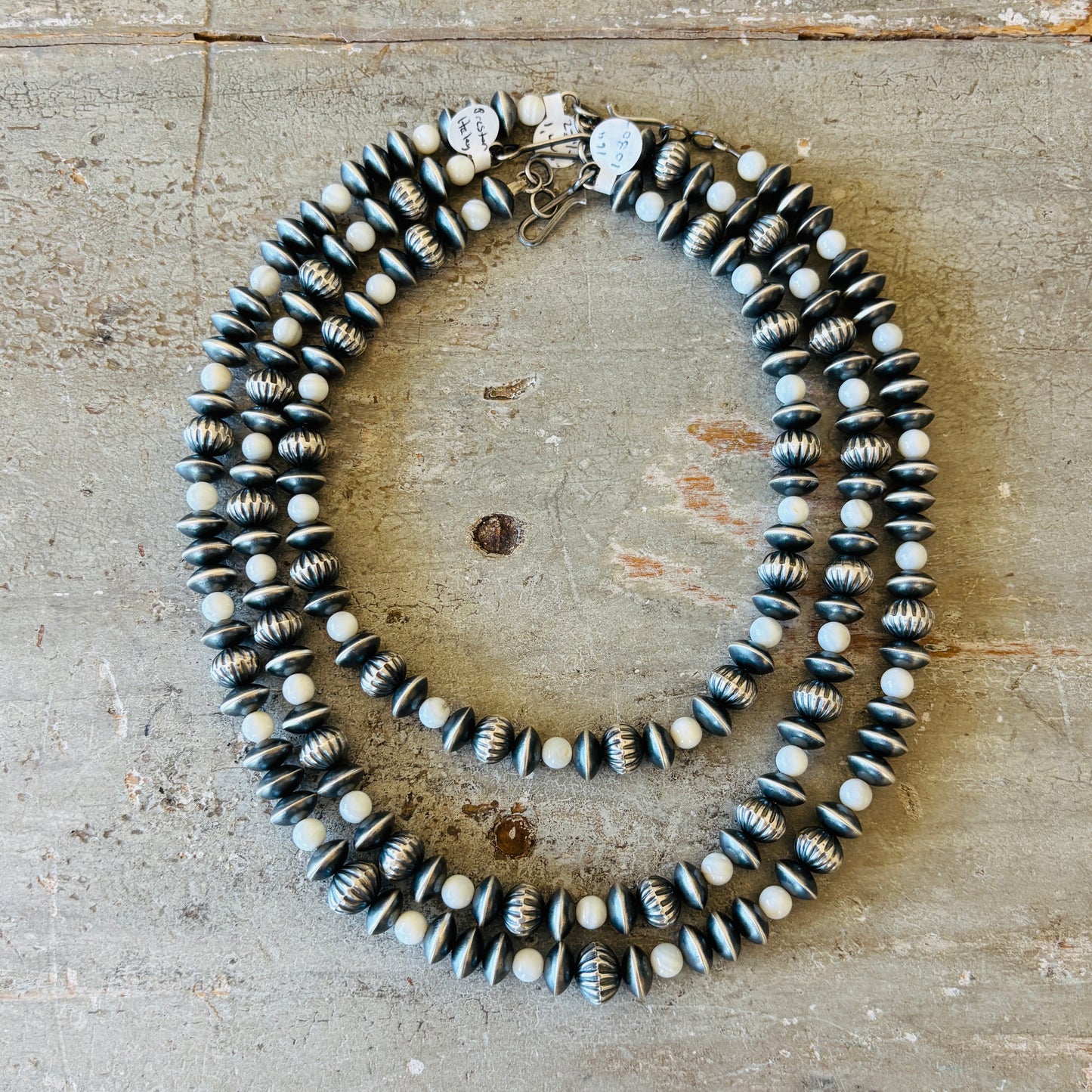 Navajo Preston Haley Sterling & MOP 7mm - 10mm Handmade Pearls Necklace