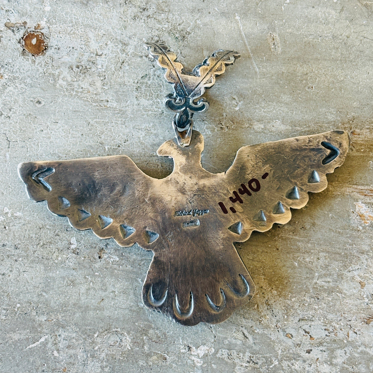 Navajo Richard Yaza Sterling Silver - Kingman & Sonoran Turquoise Thunderbird Pendant