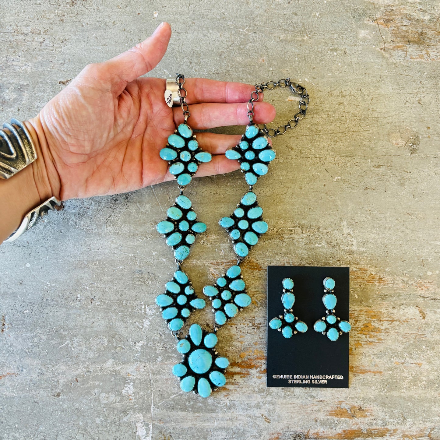 Navajo Sheila Becenti Sterling Silver & Sonoran Turquoise Statement Necklace Set