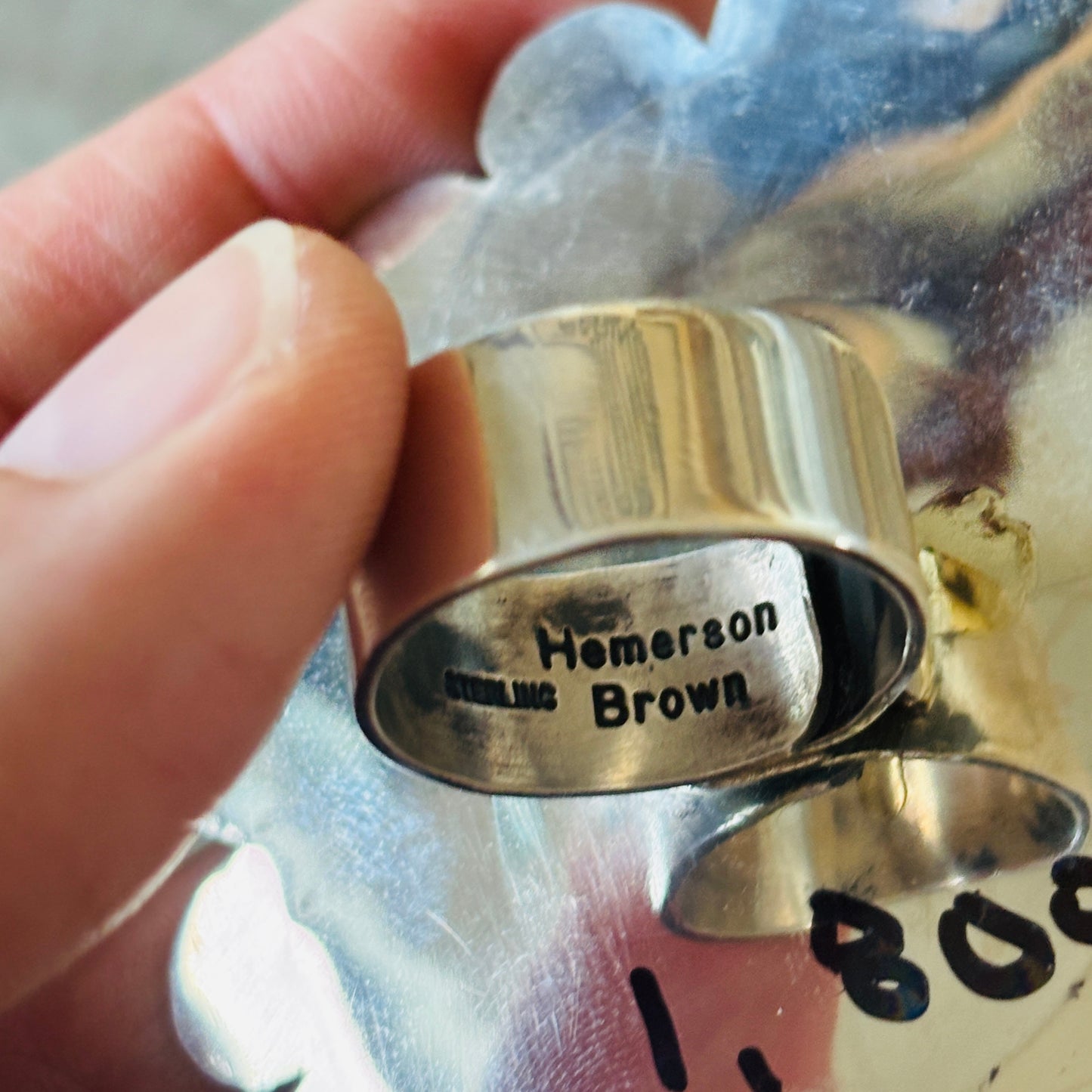 Navajo Hemerson Brown Sterling Silver & Kingman Turquoise Cluster Ring