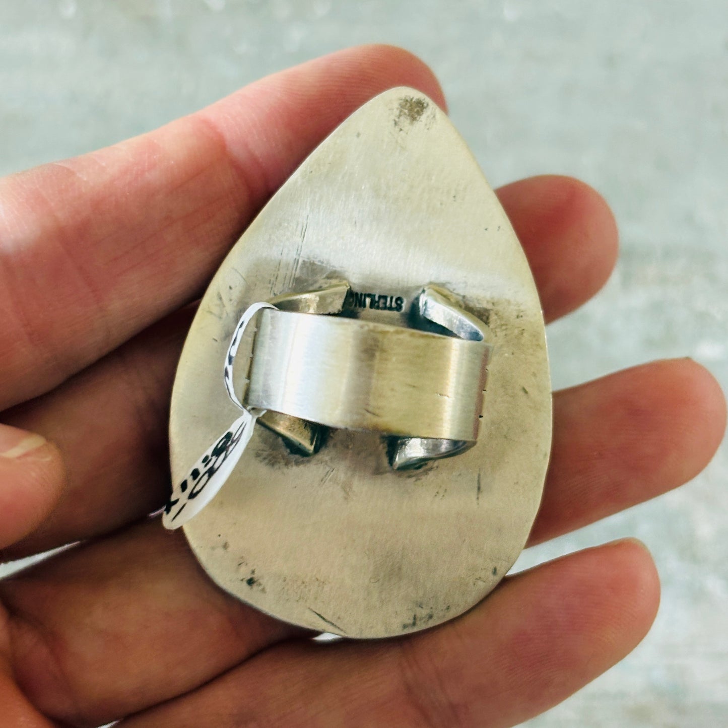 Navajo Randy Boyd Sterling Silver & Whitewater Kingman Turquoise Ring