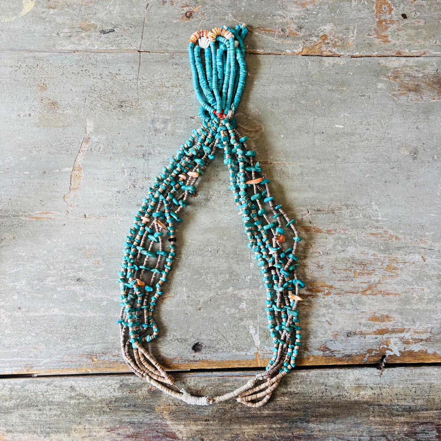 Vintage 1960’s Navajo Turquoise - Spiny & Shell Triple Jacla Necklace
