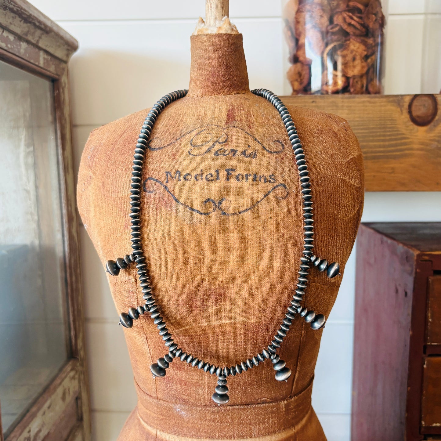 Navajo Preston Haley Sterling Silver Saucer Handmade Pearls Necklace