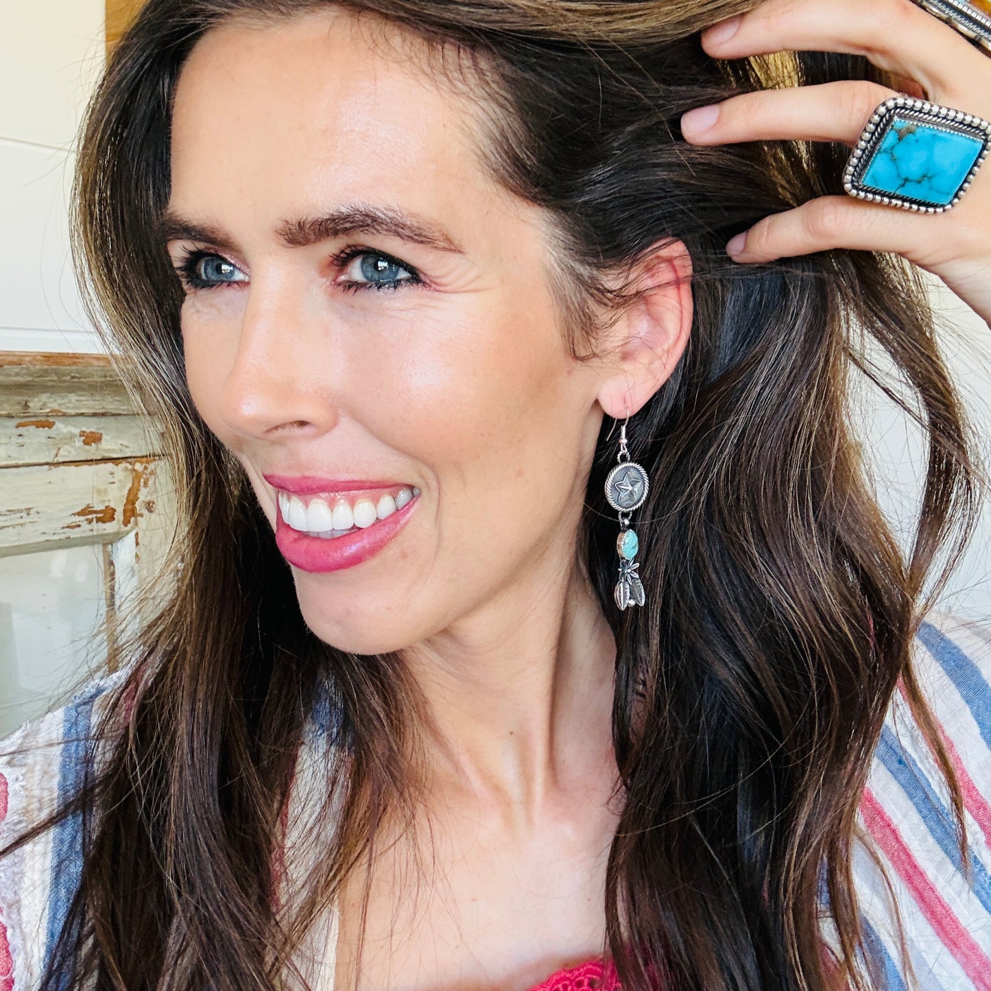 Navajo Kindale Billah Sterling Silver & Kingman Turquoise Star Earrings
