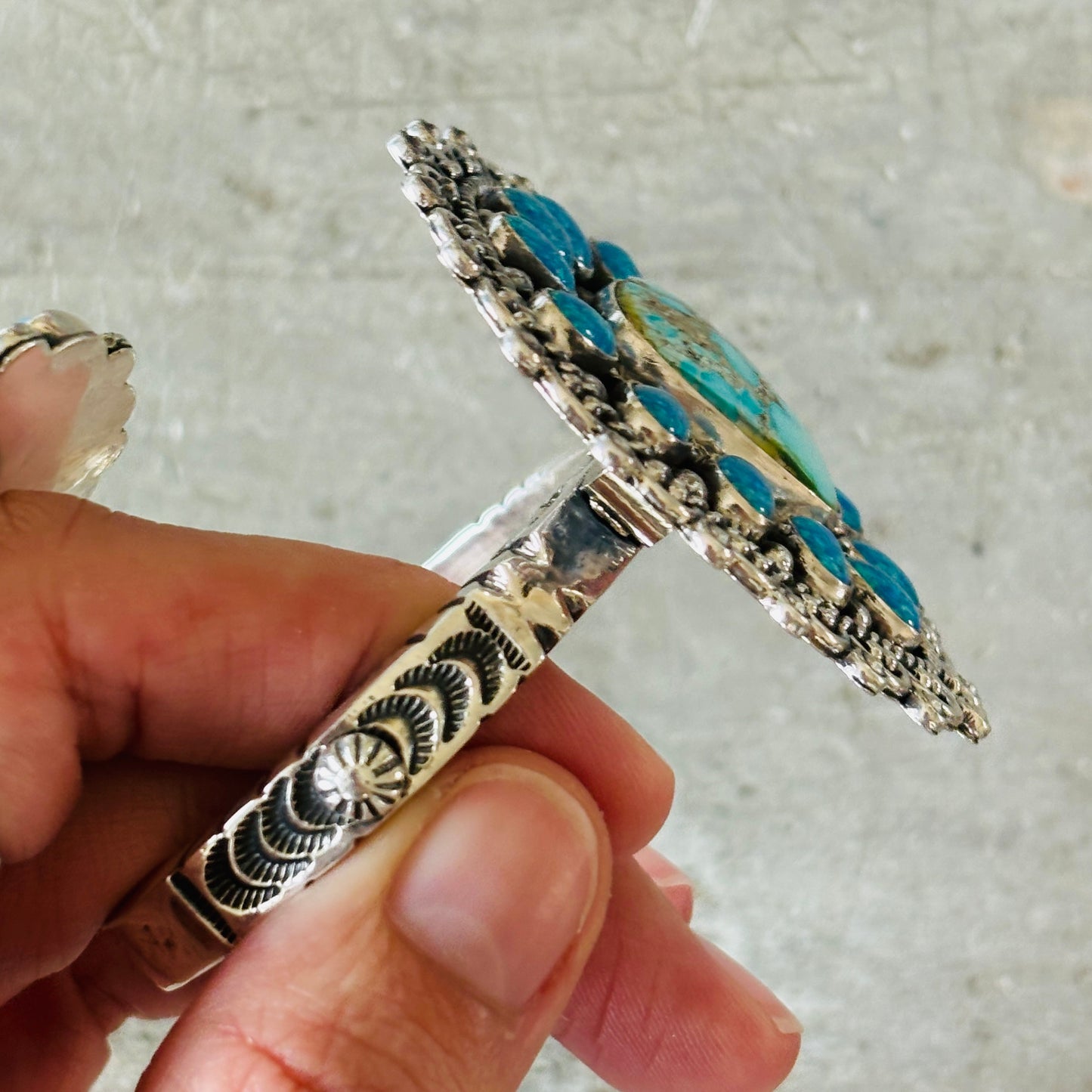 Navajo Hemerson Brown Sterling Silver - Sonoran Turquoise & Blue Lab Opal Cluster Statement Cuff