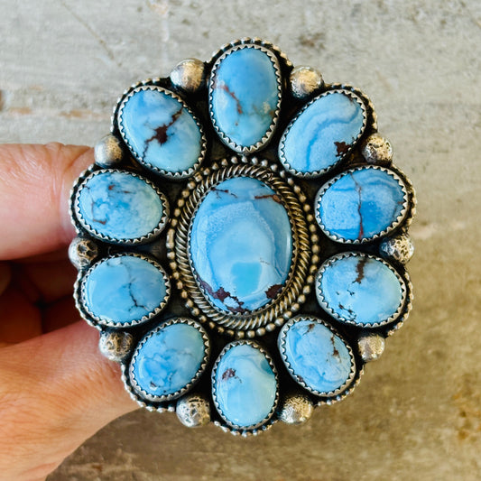 Navajo Myron Etsitty Sterling Silver & Golden Hills Turquoise Cluster Ring