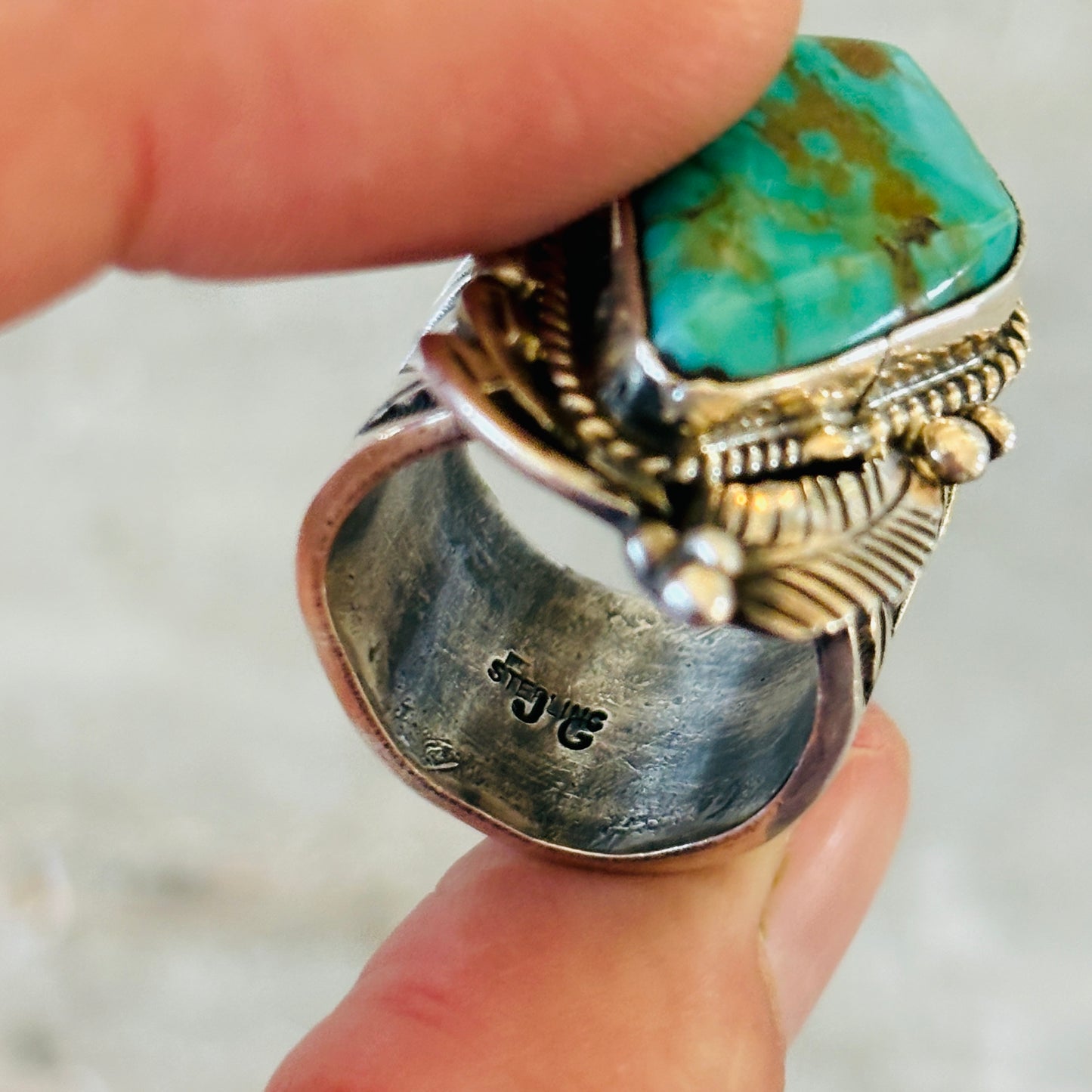 Navajo Juan Guerro Sterling Silver & Kingman Turquoise Ring