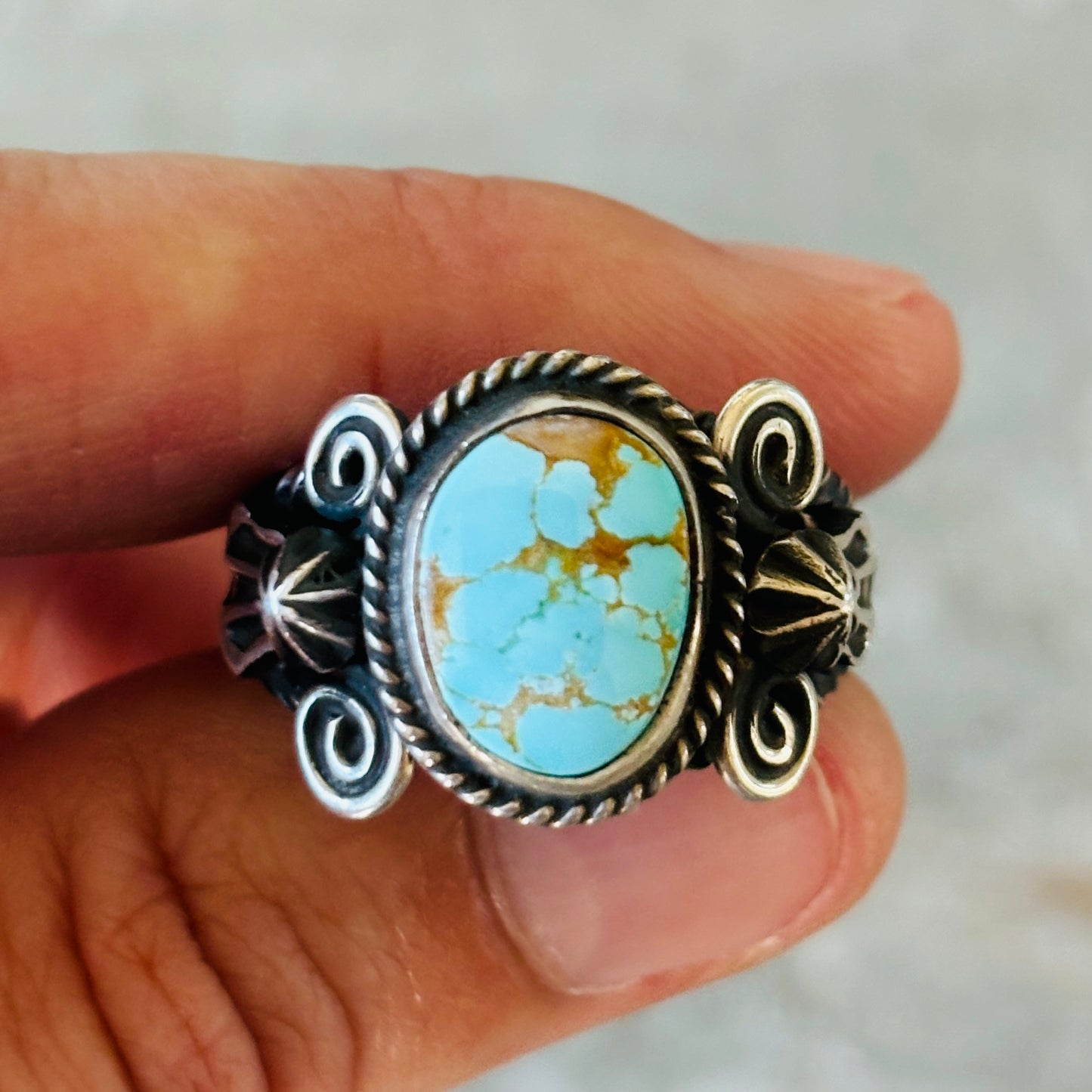 Navajo Andy Cadman Sterling Silver & #8 Turquoise Ring