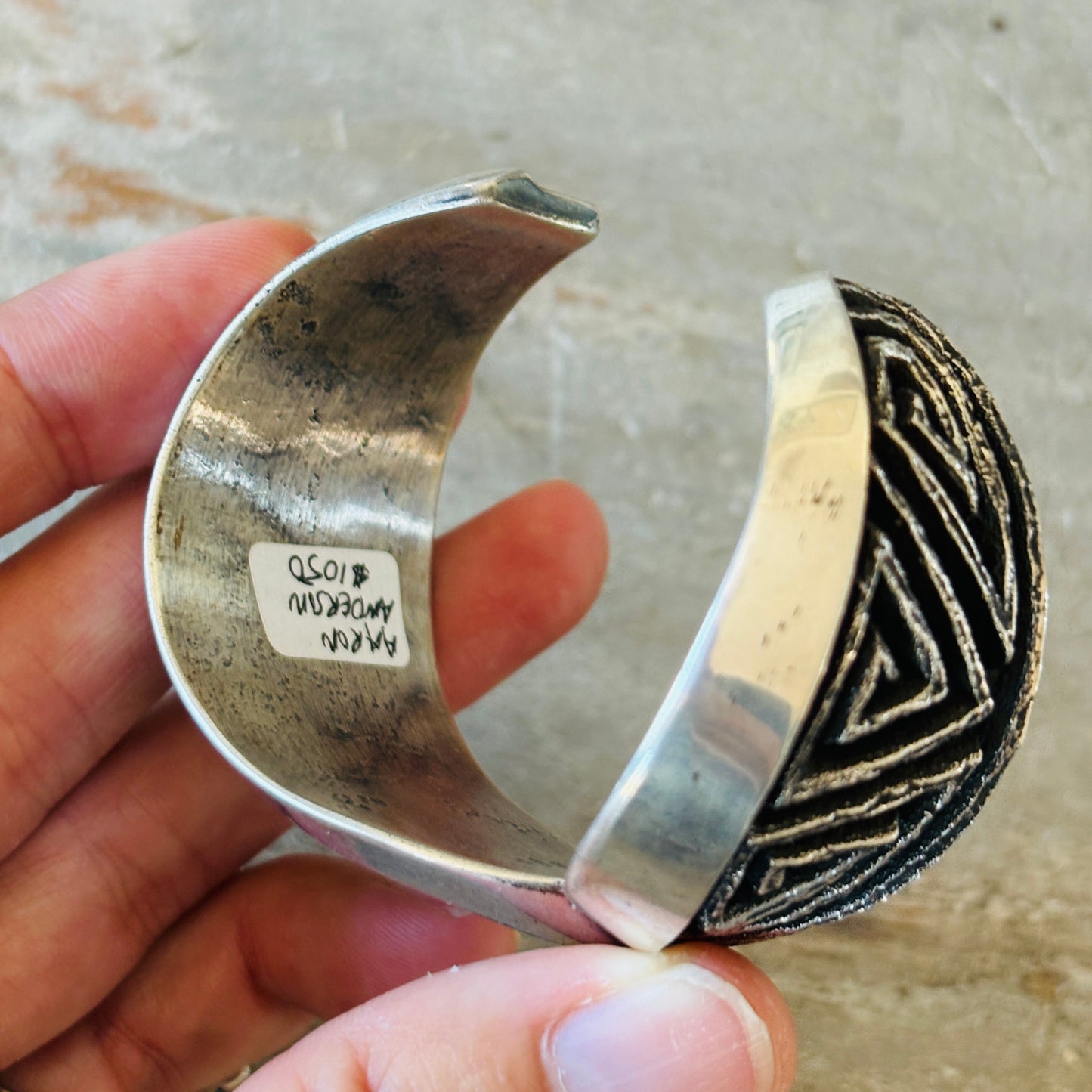 Navajo Aaron Anderson Tufa Cast Geometric Cuff