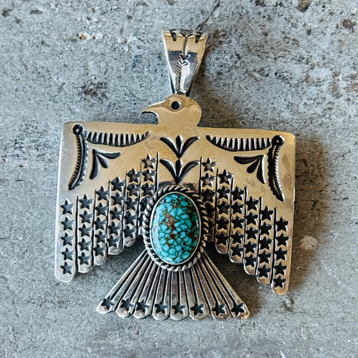 Navajo Sunshine Reeves Sterling Silver & Web Kingman Thunderbird Pendant