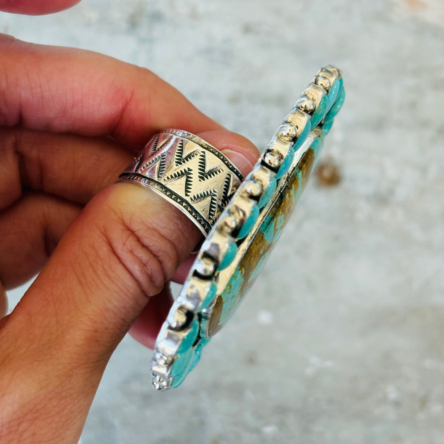 Navajo Tonya June Rafael Sterling Silver - #8 & Kingman Turquoise Cluster Ring