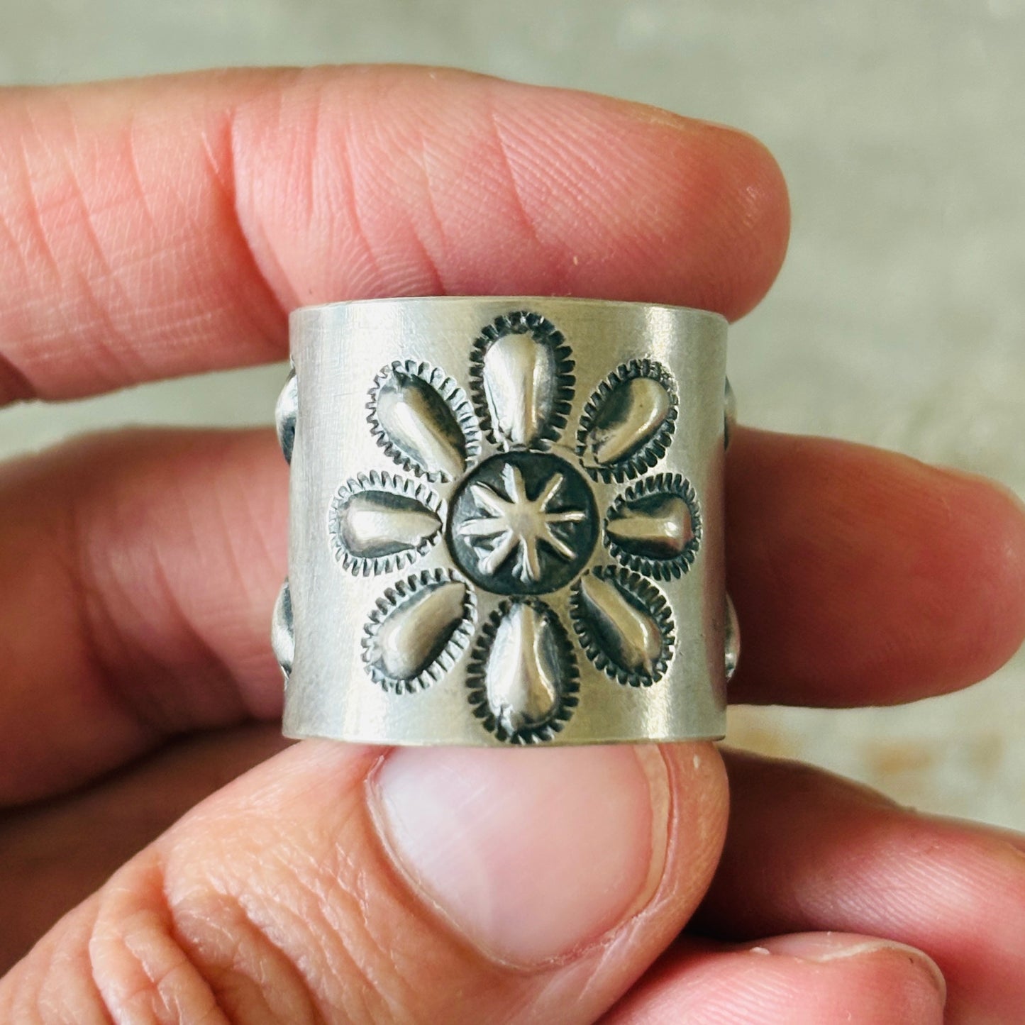 Navajo Robert Johnson Sterling Silver Floral Repousse Ring