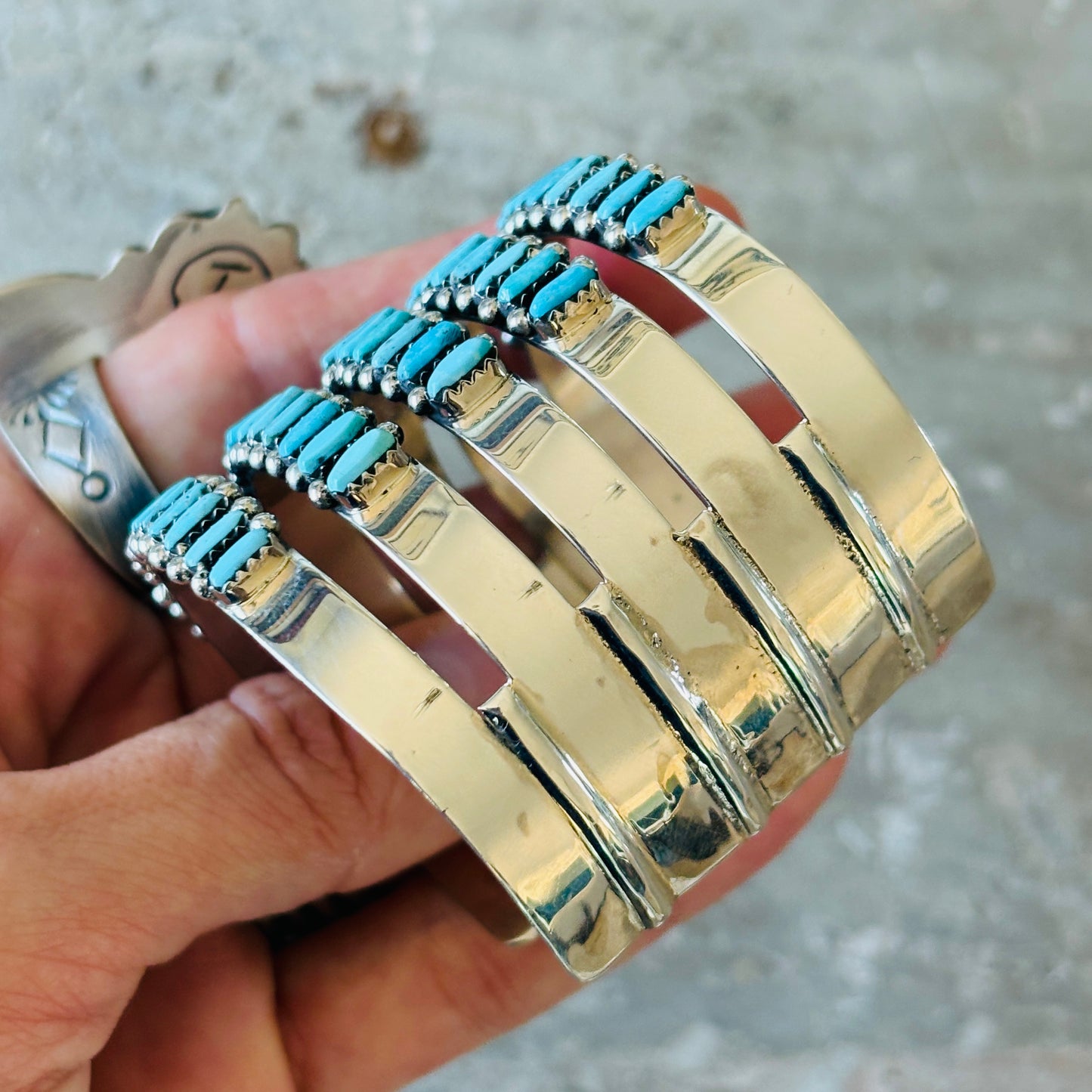 Zuni Veronica Martza Sterling Silver & Kingman Turquoise Five Row Statement Cuff