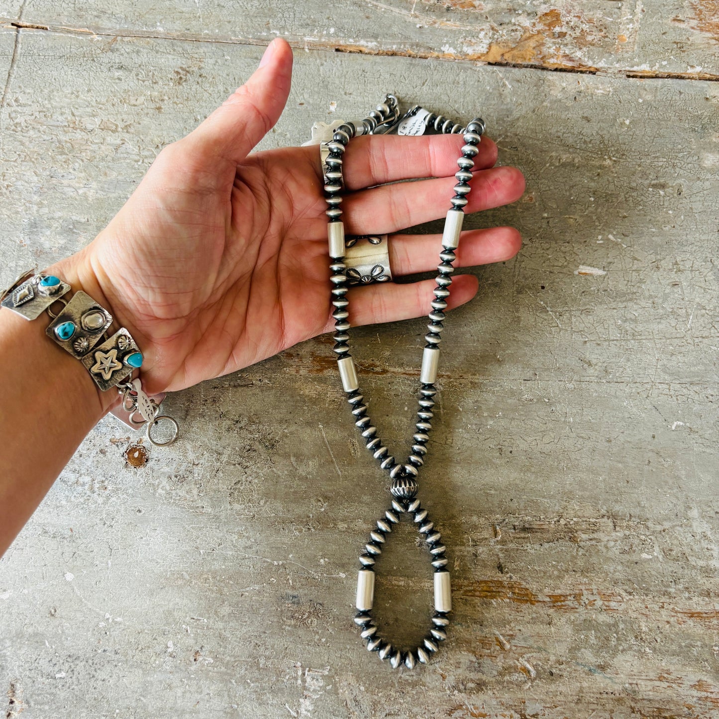 Navajo Tonisha Haley Sterling Silver 6.5mm Handmade Pearls Jacla Necklace