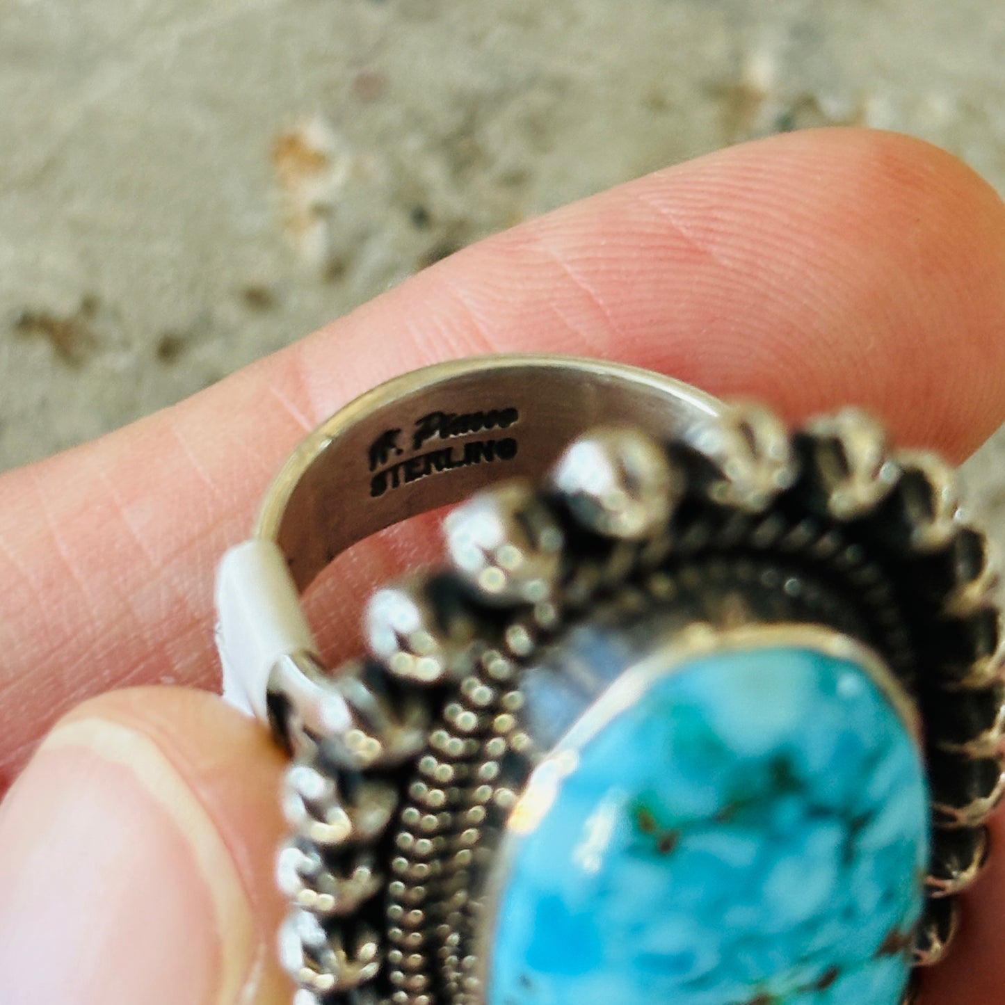 Navajo Happy Piasso Sterling Silver & Web Kingman Starburst Ring
