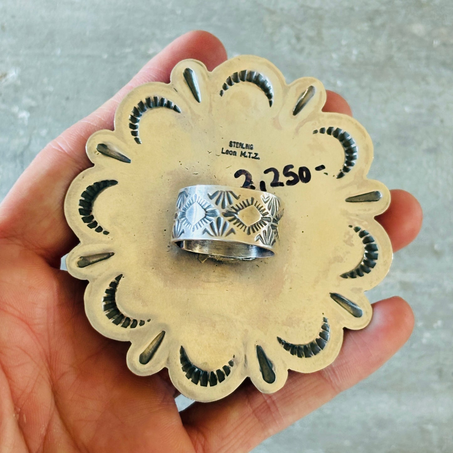 Navajo Leon Martinez Sterling Silver & Kingman Turquoise Cluster Statement Ring