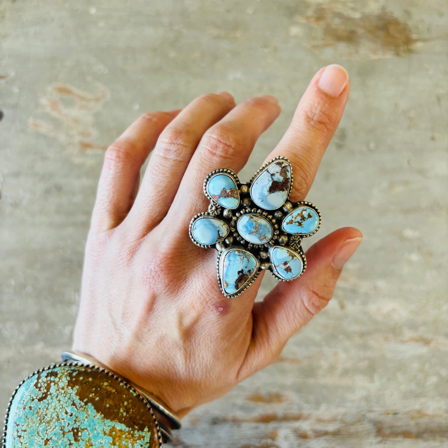 Navajo Sheila Becenti Sterling Silver & Golden Hills Cluster Ring