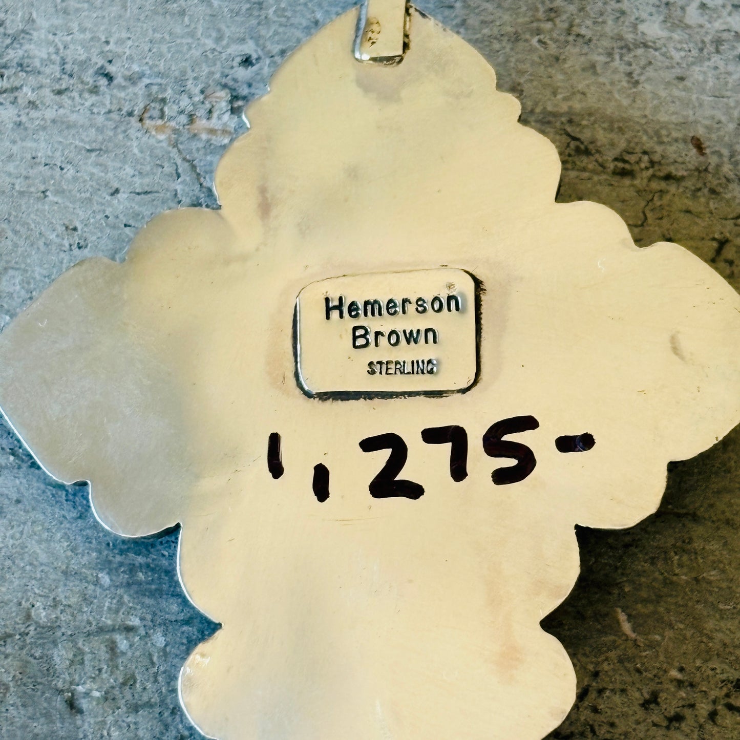 Navajo Hemerson Brown Sterling Silver - Phosphosiderite & Kingman Turquoise Cobblestone Cross