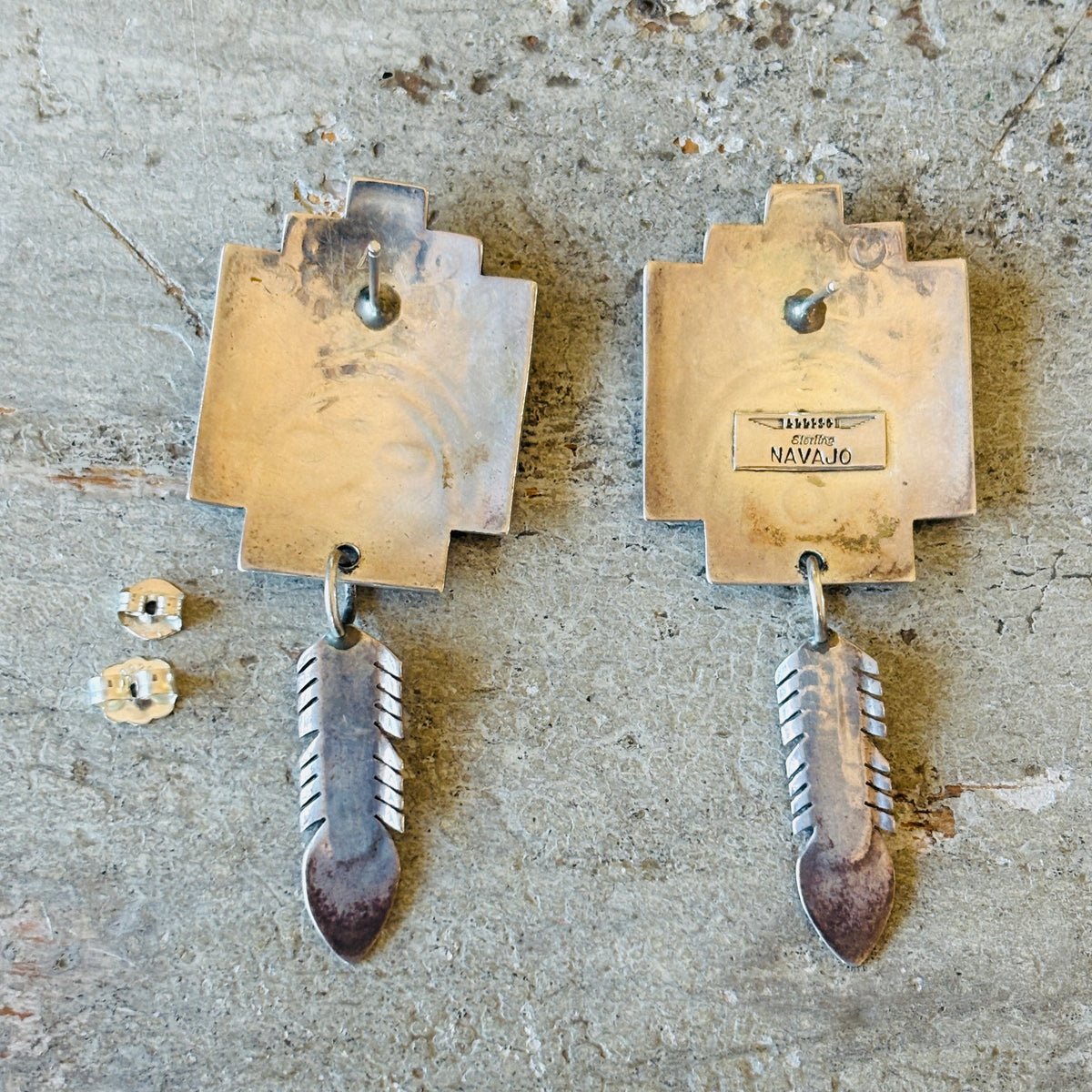 Vintage Navajo Signed Sterling Silver Kachina Earrings
