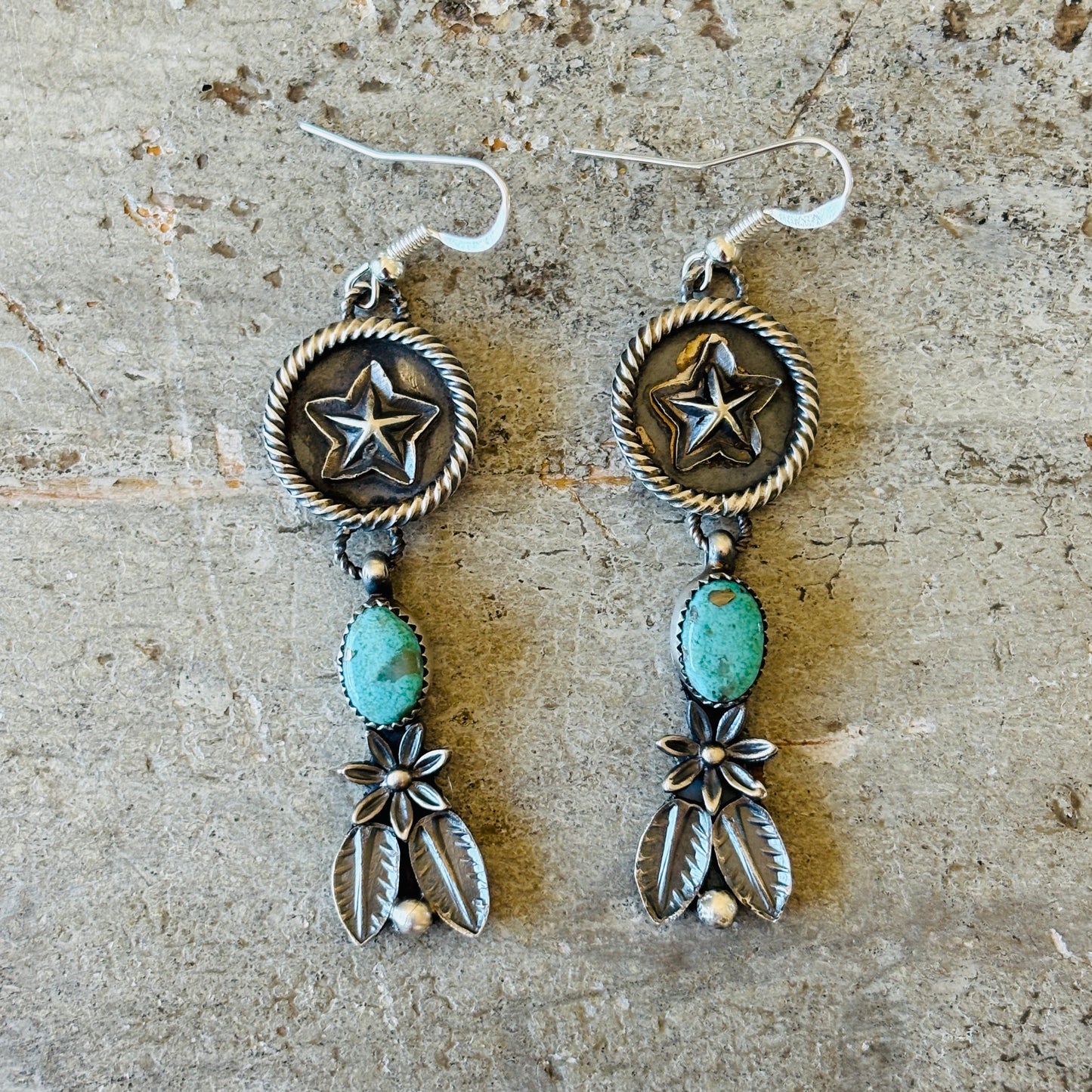Navajo Kindale Billah Sterling Silver & Kingman Turquoise Star Earrings