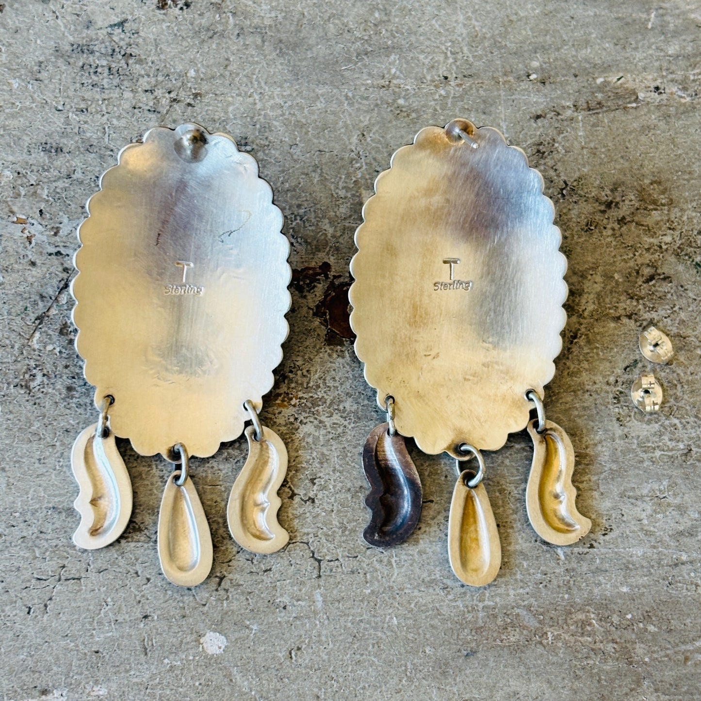 Navajo Shannon Tahe Sterling Silver & Kingman Turquoise Concho Earrings
