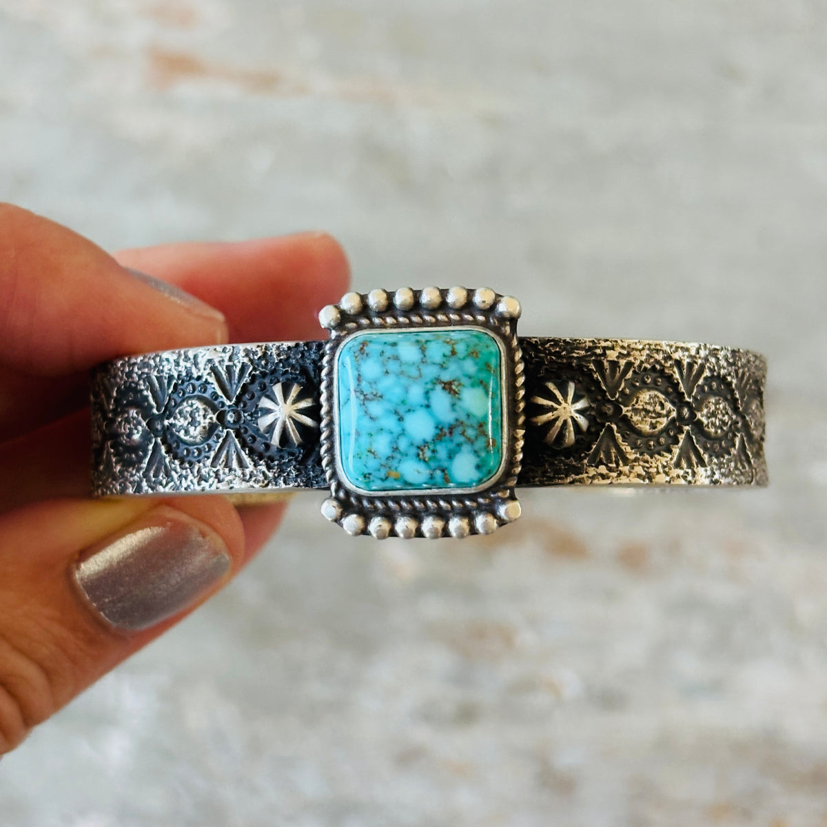 Navajo Herman Smith Sterling Silver & Web Kingman Turquoise Stacker Cuff