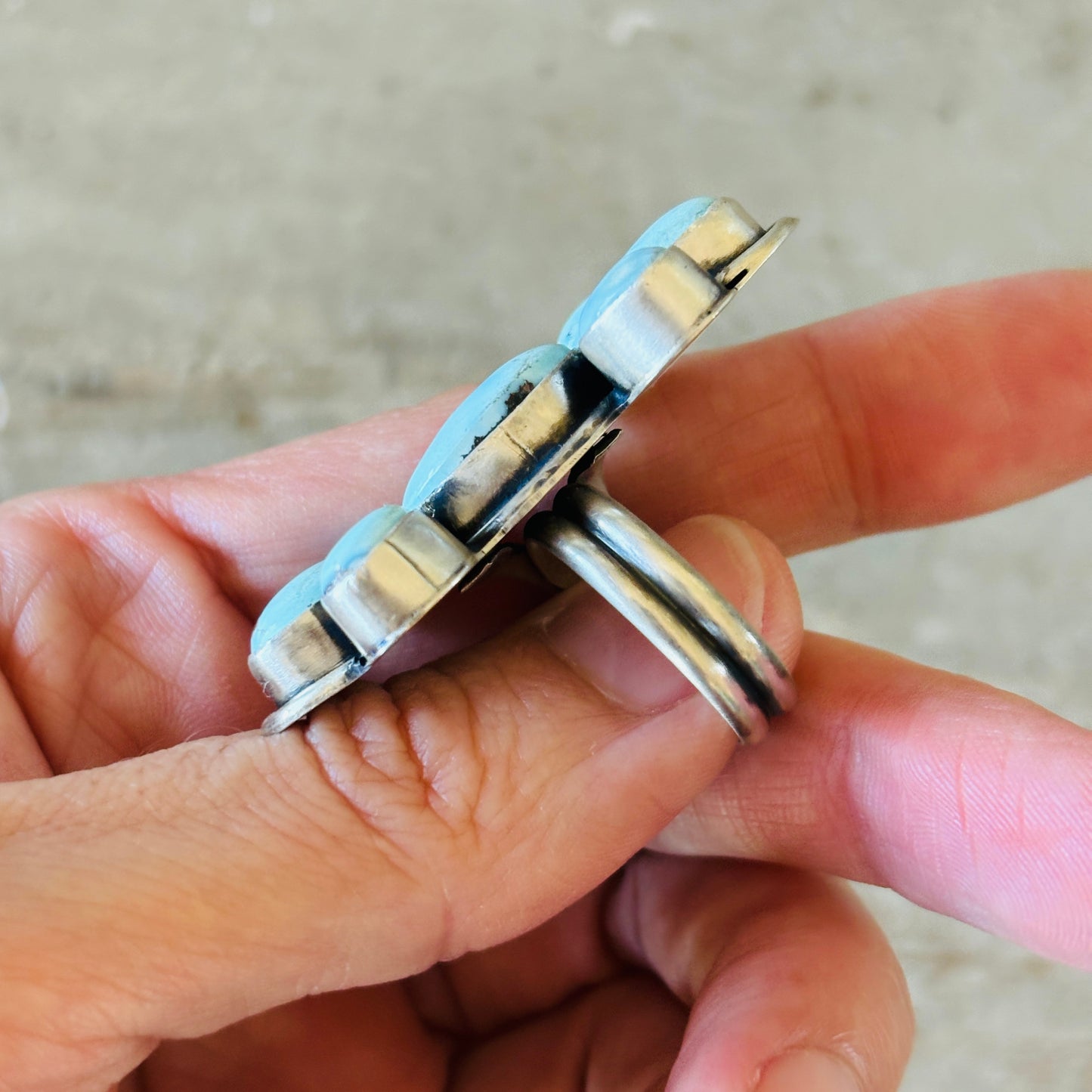 Navajo Rena Shelly Sterling Silver & Golden Hills Cluster Ring