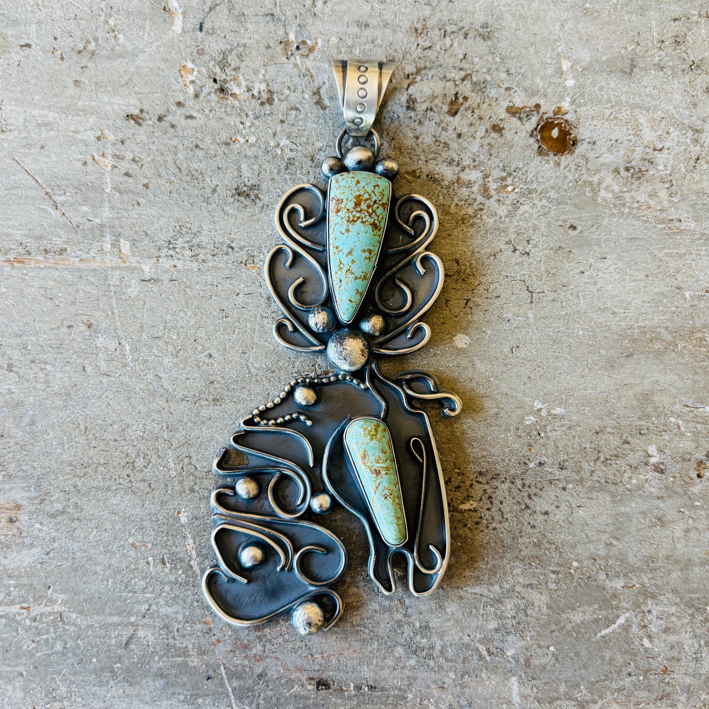 Navajo Miranda Willie Sterling Silver & #8 Turquoise Horse Head Pendant