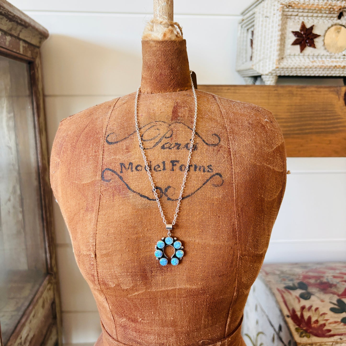 New Navajo Martin Perry Sterling Silver & Blue Lab Opal Naja Pendant