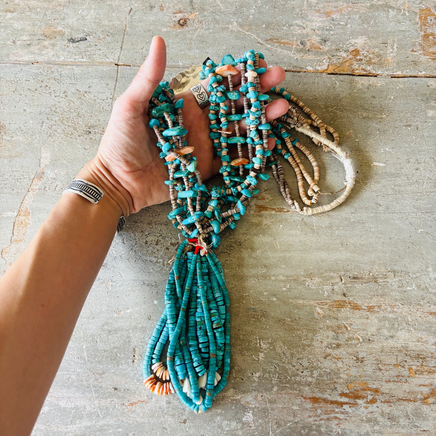Vintage 1960’s Navajo Turquoise - Spiny & Shell Triple Jacla Necklace
