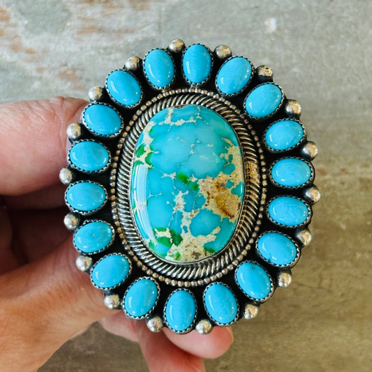 Navajo Hemerson Brown Sterling Silver - Sonoran & Sleeping Beauty Turquoise Cluster Ring