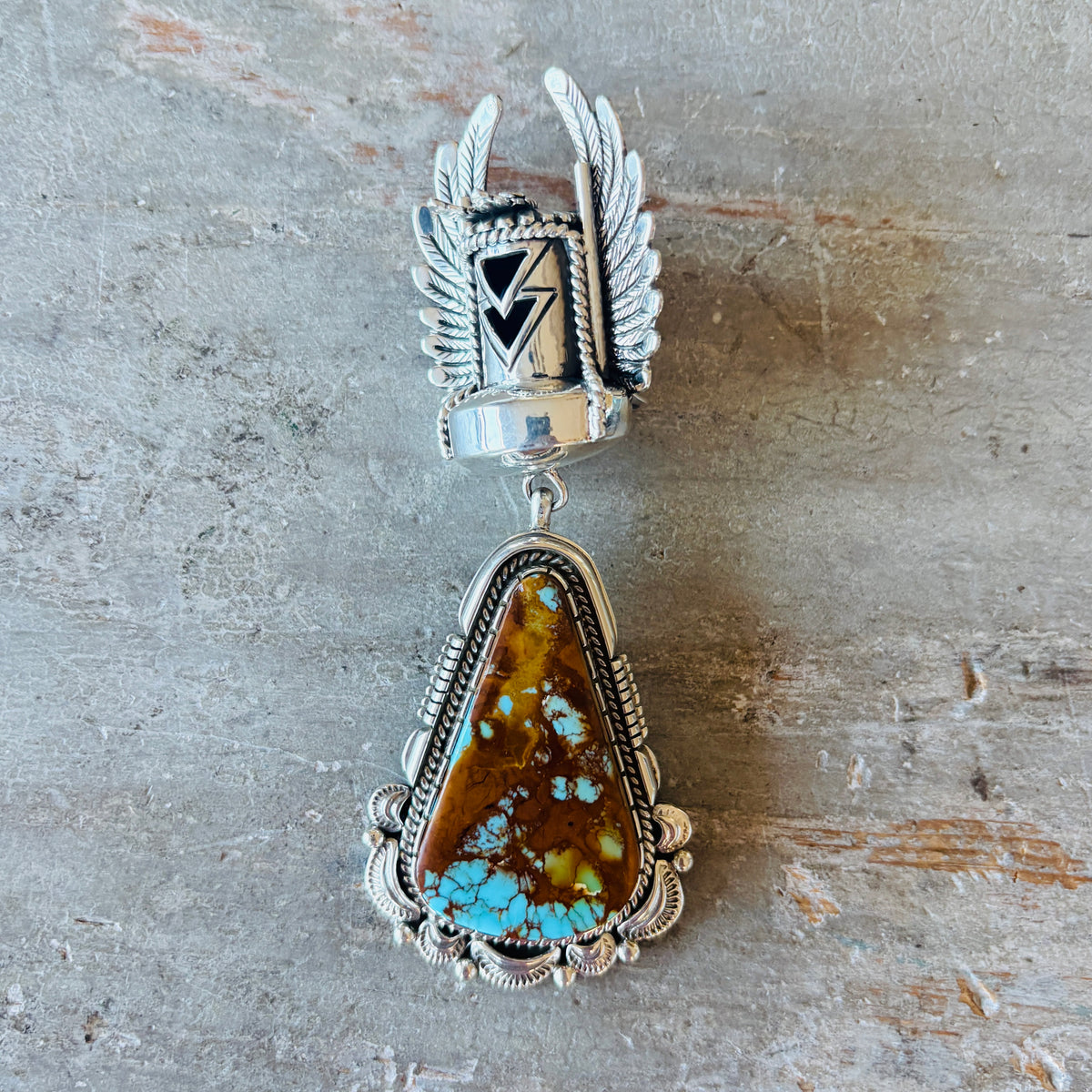 Navajo Henry Yazzie Sterling Silver & Royston Turquoise Kachina Statement Pendant