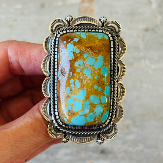 Navajo Hank Vandever Sterling Silver & #8 Turquoise Statement Ring