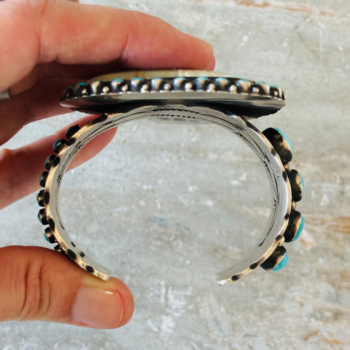 Navajo Shawn Cayatineto Sterling Silver - Royston & Kingman Turquoise Statement Cuff