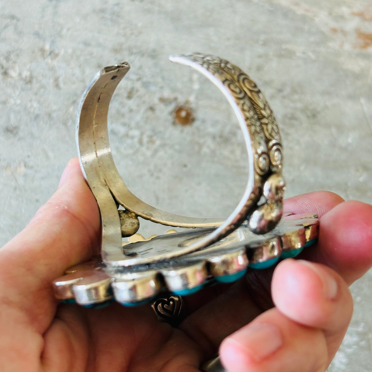 Navajo Edmund Piasso Sterling Silver & Mixed Turquoise Cluster Statement Cuff