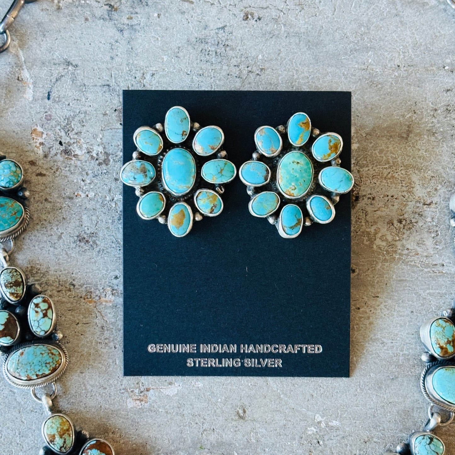 Navajo Sheila Becenti Sterling Silver & #8 Turquoise Cluster Statement Necklace Set