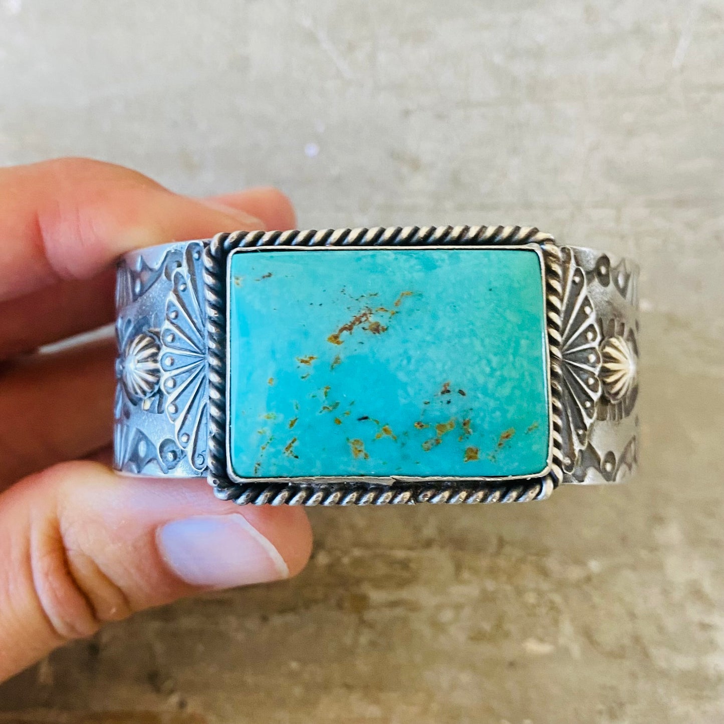 Navajo Kindale Billah Sterling Silver & Kingman Turquoise Stacker Cuff