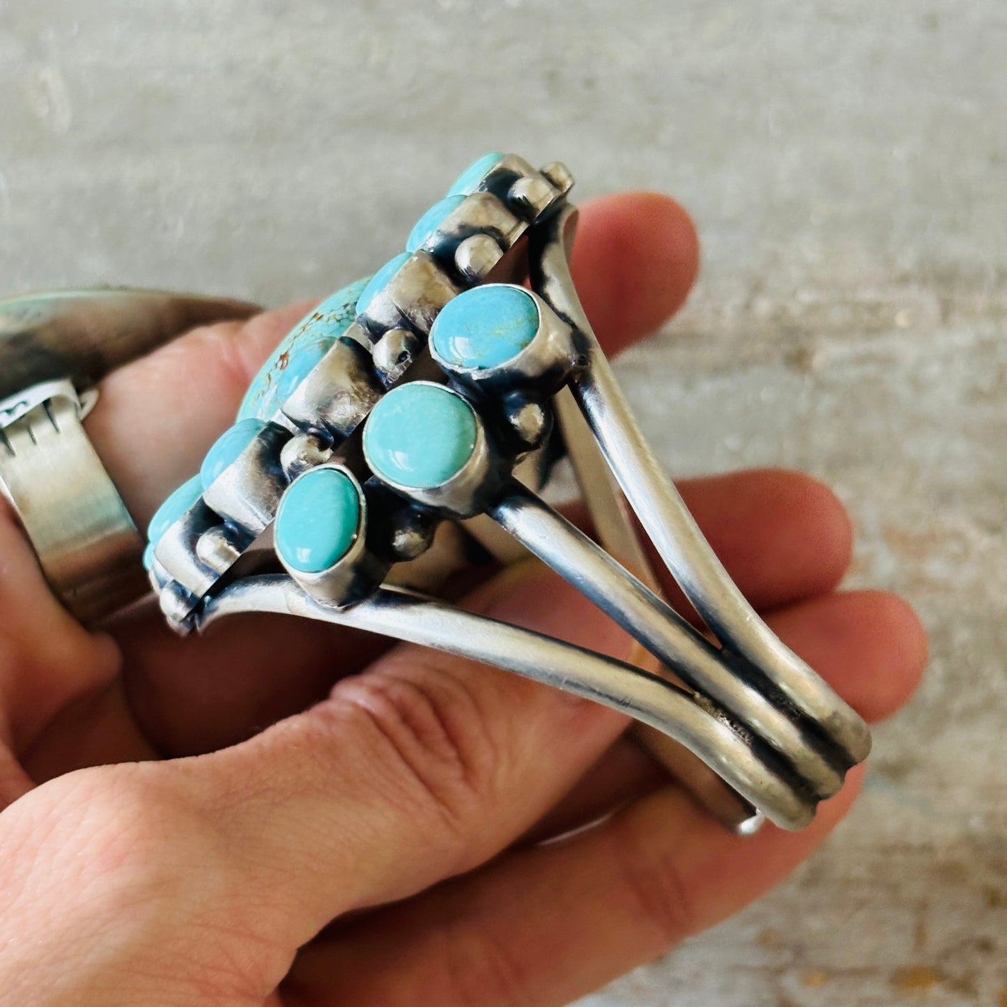 Navajo Bobby Johnson Sterling Silver & #8 Turquoise Cluster Cuff!