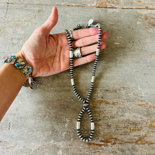 Navajo Tonisha Haley Sterling Silver 6.5mm Handmade Pearls Jacla Necklace