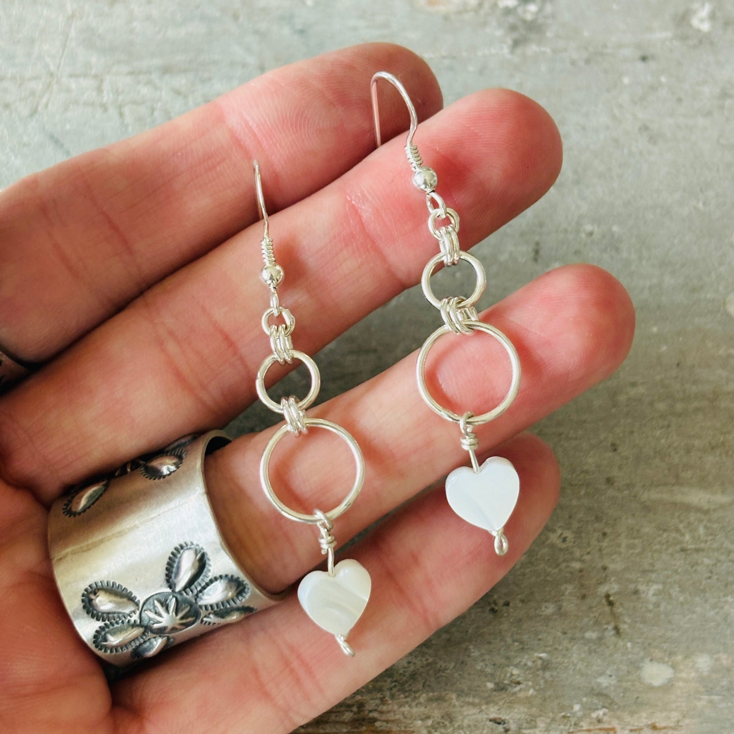 Navajo Buzz Thompson Sterling Silver & MOP Hearts Earrings