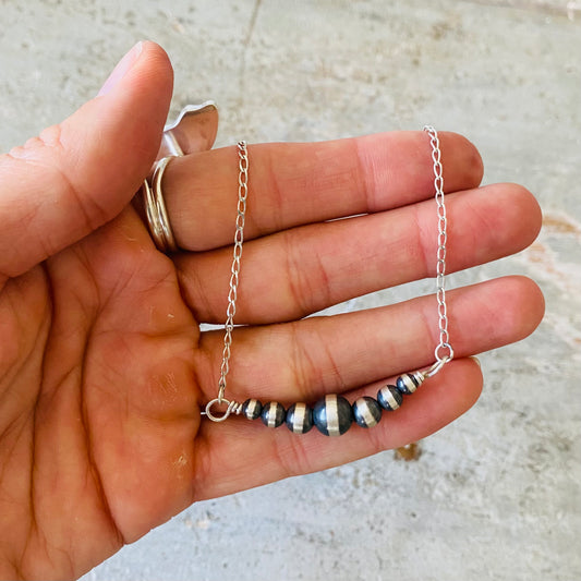 Navajo Sterling Silver Pearls Bar Necklace