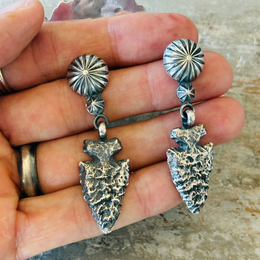 Navajo Gabriel Natan Sterling Silver Arrowhead Earrings