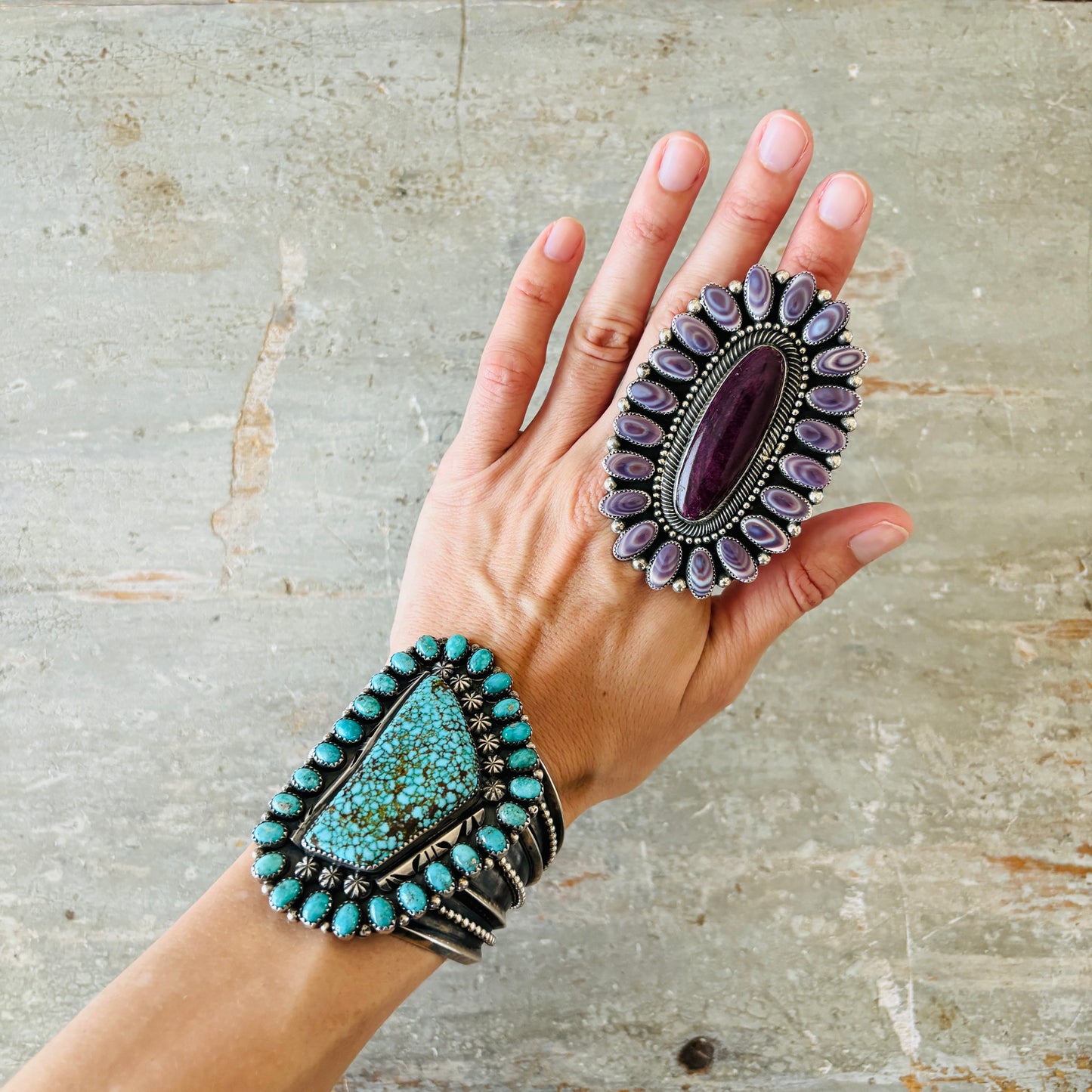 Navajo Hemerson Brown Sterling Silver - Wampum & Purple Spiny Oyster Statement Ring