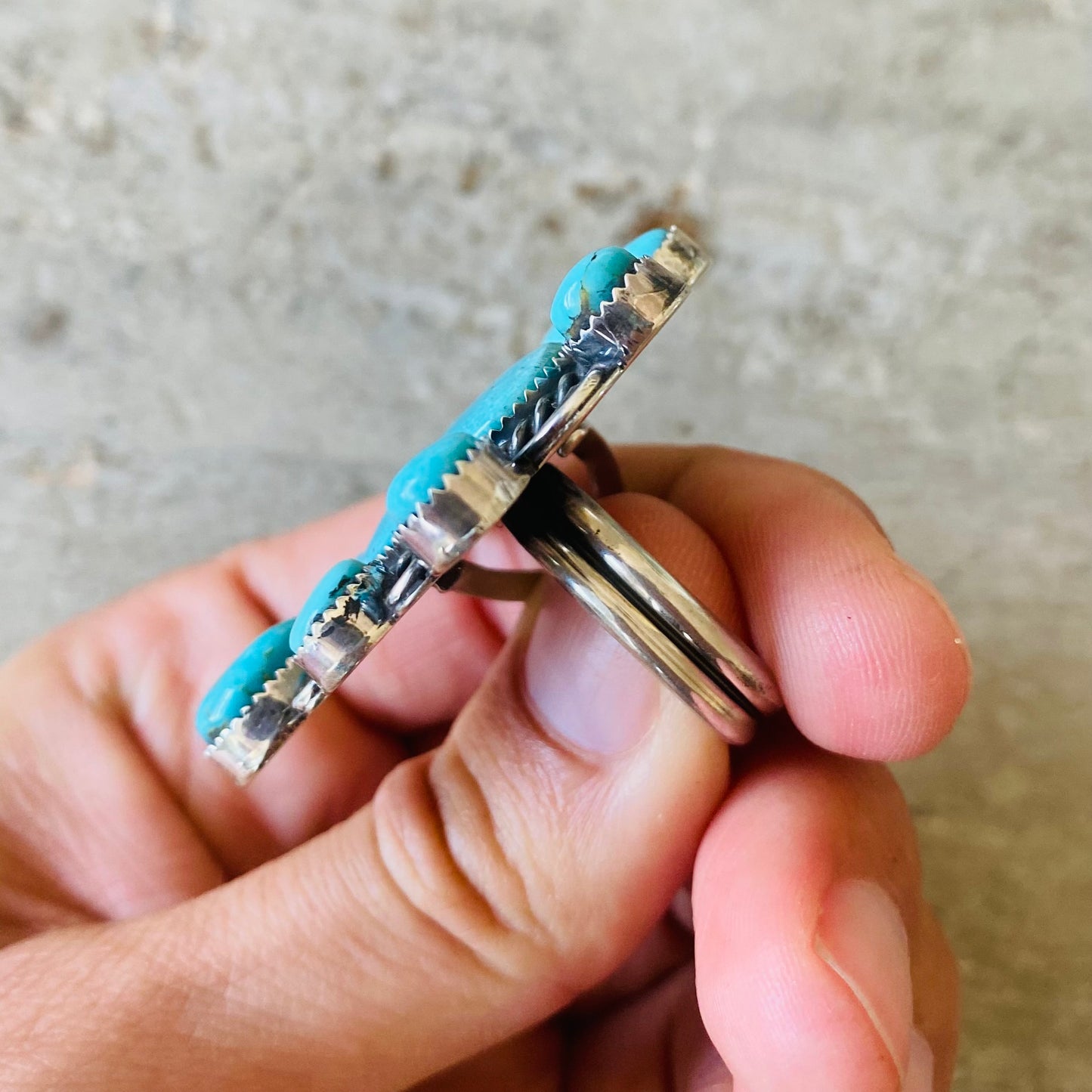 Navajo Lorenzo & Jerilyn Chee Sterling Silver & Campitos Turquoise Heart Ring