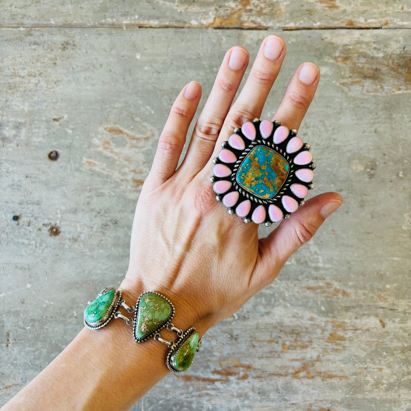 Navajo La Rose Ganadonegro Sterling Silver & Sonoran Turquoise Link Bracelet