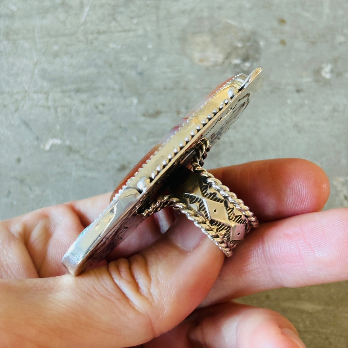 Navajo Bryan Tom Sterling Silver - Celestial Agate & Turquoise Mountain Statement Ring