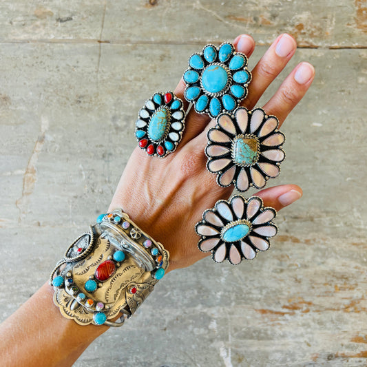 Navajo Ednei Yabeny Sterling Silver Cluster Rings