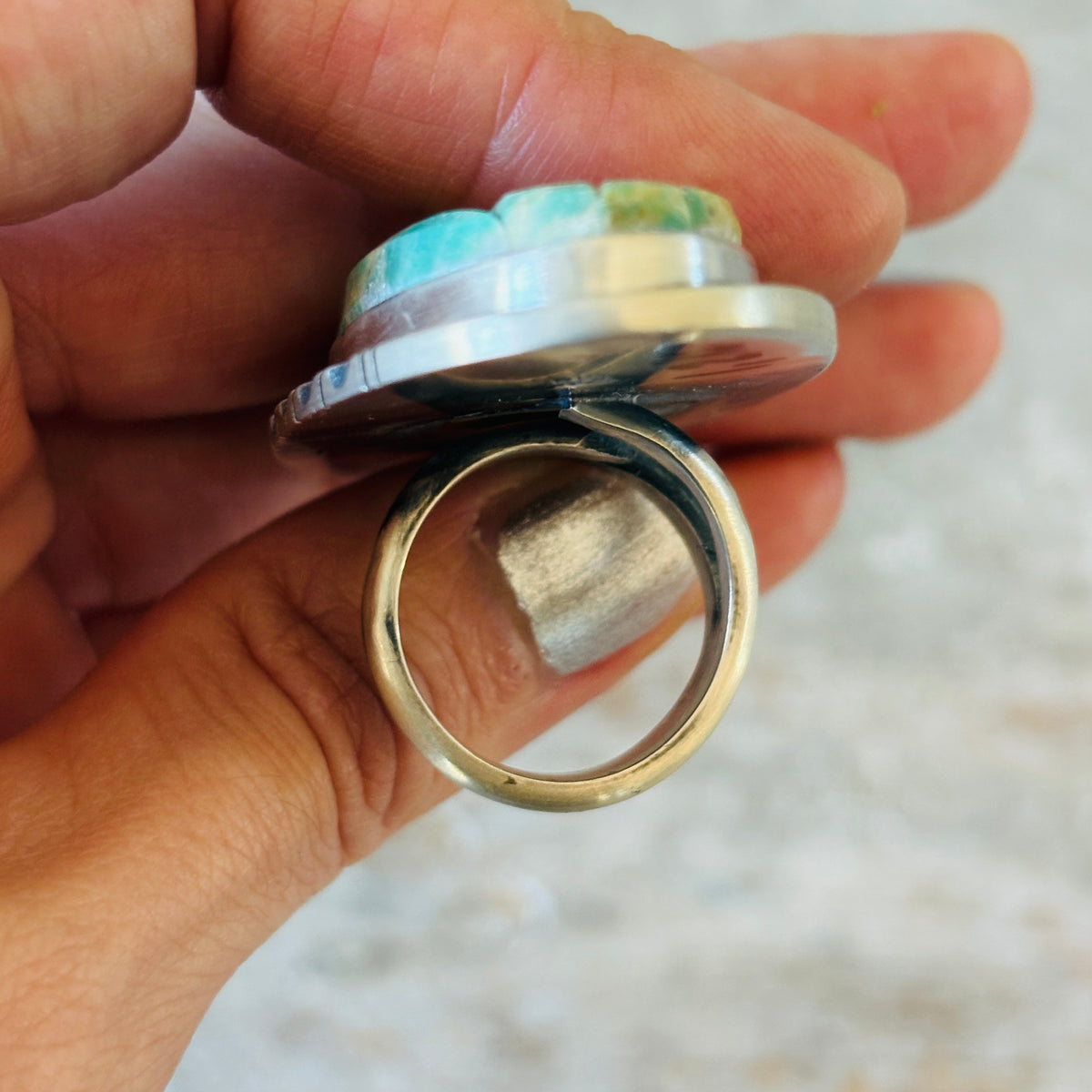 Navajo Walter Vandever Sterling Silver & Sonoran Turquoise Cobblestone Ring