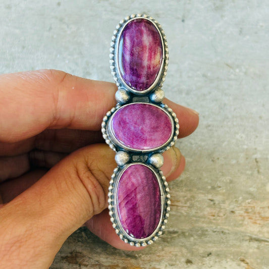 Navajo Travis Jim Sterling Silver & Purple Spiny Oyster Ring
